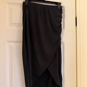 Black Wrap Midi Skirt | Size Medium | Asymmetrical Draped Hem